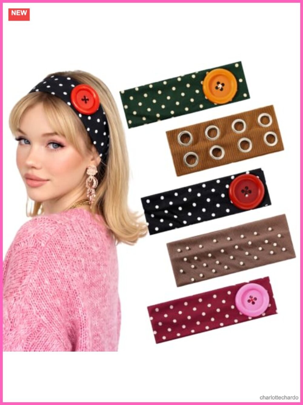 5 Pc Y2K Polka Dot Button Headbands Grommet Pearl Hair Accessories Women
